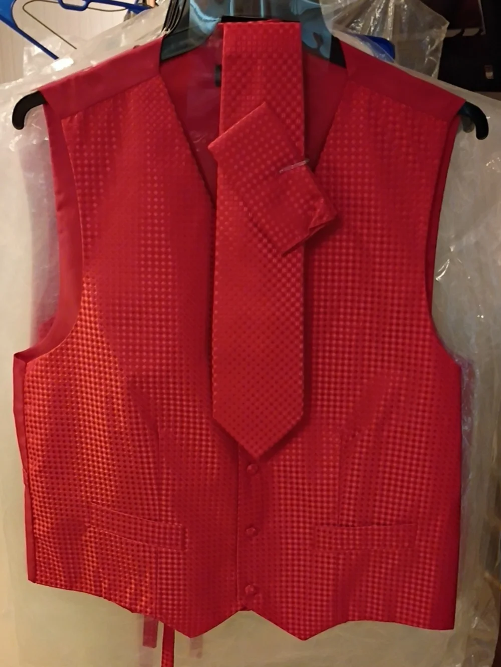 Red Men's Vest and Tie & Handkerchief Set - Classic Formalwear (Many Sizes)